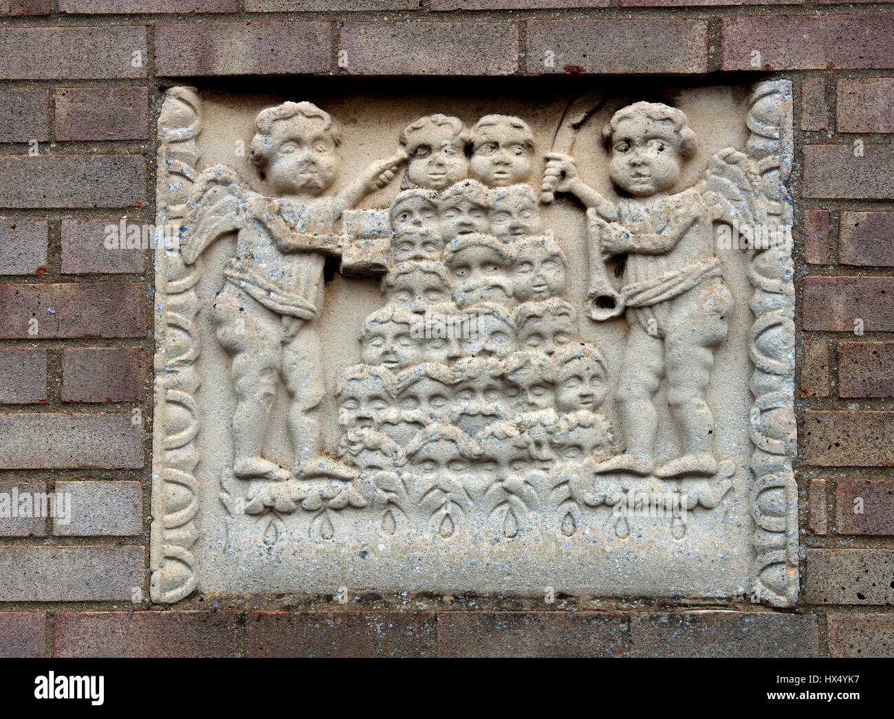 Carving on St. Wendreda`s church hall, March, Cambridgeshire, England, UK Stock Photo